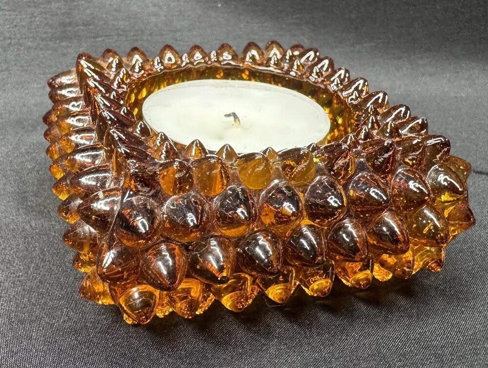 Vintage Fenton Square Amber Hobnail Glass Salt Cellar/Tealight Candle Holder